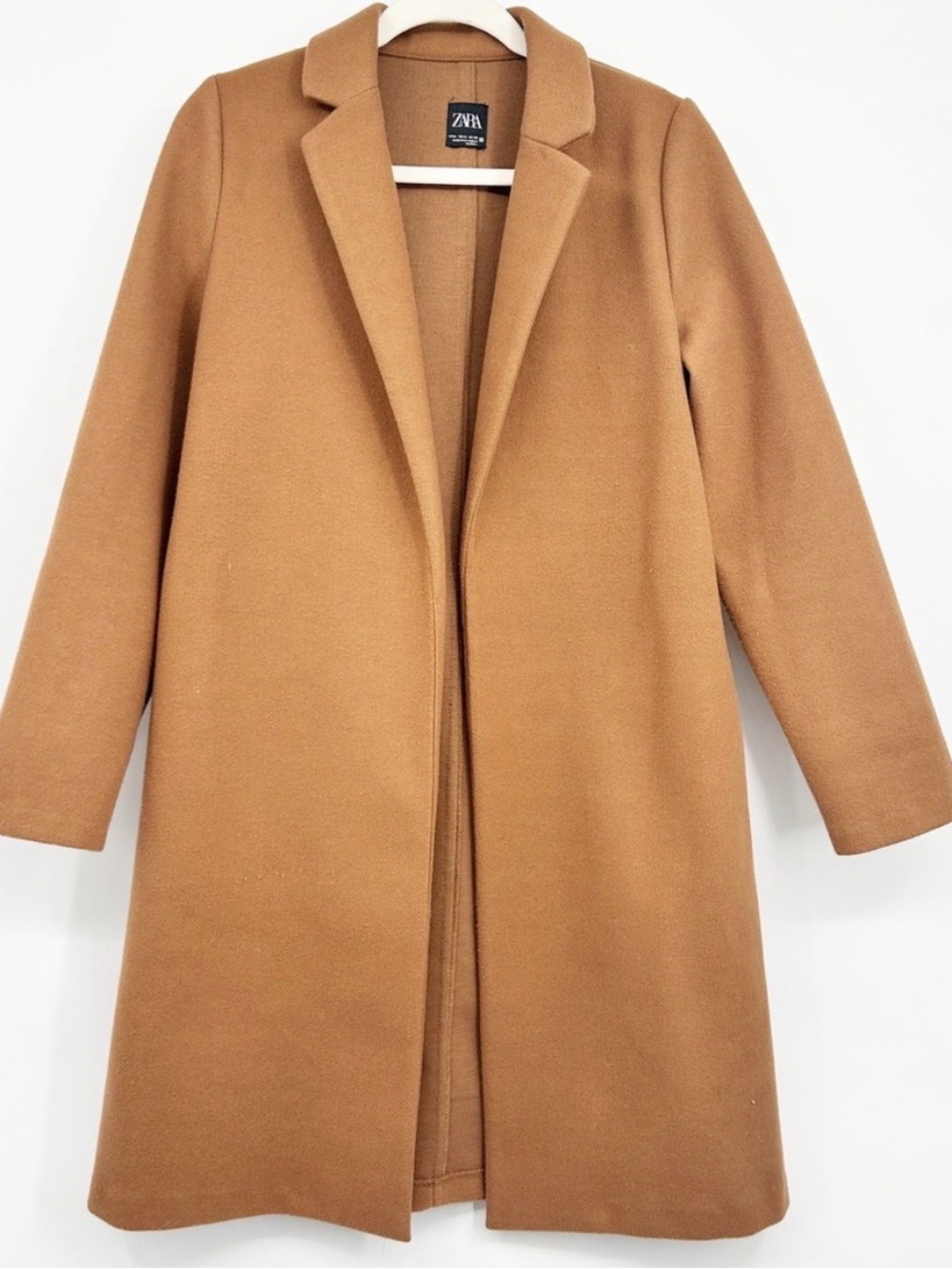 Zara Womens‎ Camel Brown Open Front Clean Girl Minimalist Overcoat Jacket Size M
